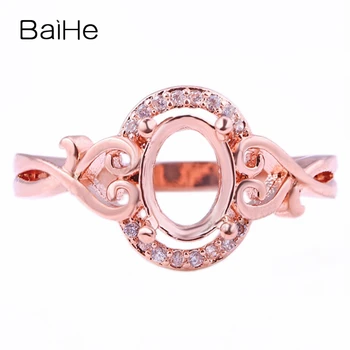 

BAIHE Solid 14k Rose Gold(AU585) 100% Natural Diamonds Engagement Wedding Ring Setting 8x6mm Oval Semi Mount Trendy Gift Ring