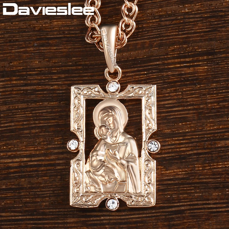 Davieslee Religious Virgin Mary 585 Rose Gold Filled Pendant Necklace