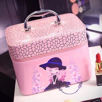 

2019 Pink Cartoon Cute Women Cosmetic Bag 2 size PU Travel Make Up Bag Good Quality Cosmetic Case Large Trousse Maquillage Femme