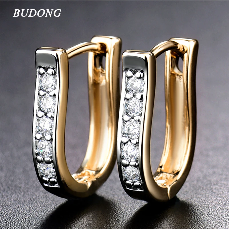 

BUDONG Infinity Earrings Women Wedding Gold Color Luxury Earring Round Crystal Cubic Zirconia Engagement Jewelry XUE168