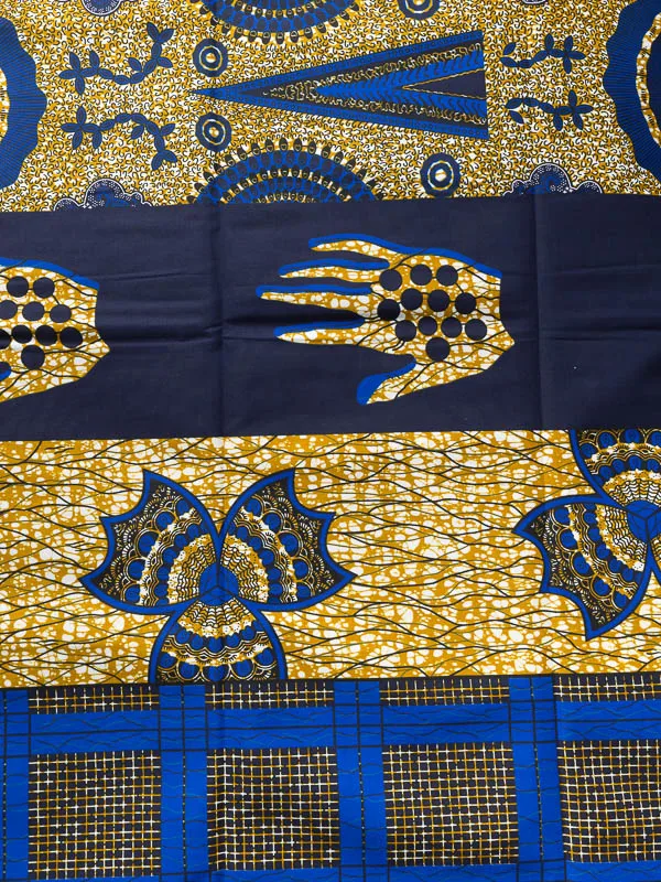 African Clothing Real Wax Blue Yellow Hands Geometry Picture Design 6 Yards For Party rw1812410 | Дом и сад