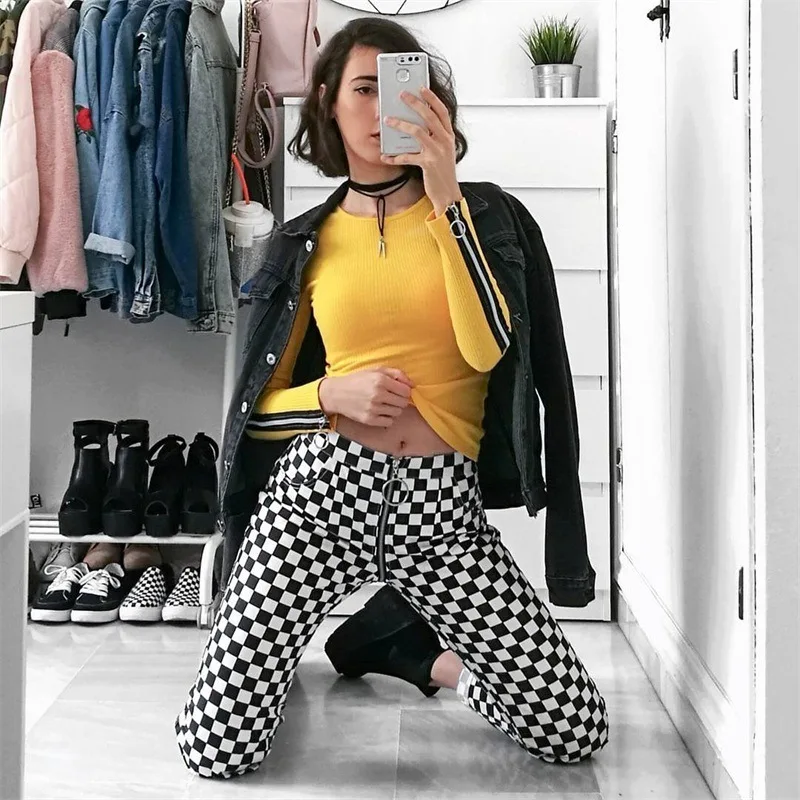 Sexy Checkered Pants Plaid Pants sweatpants women Trousers Back Zipper pants Femme Casual Trousers pantalon cuadros mujer Sexy Checkered Pants Plaid Pants sweatpants women Trousers Back Zipper pants Femme Casual Trousers pantalon cuadros mujer