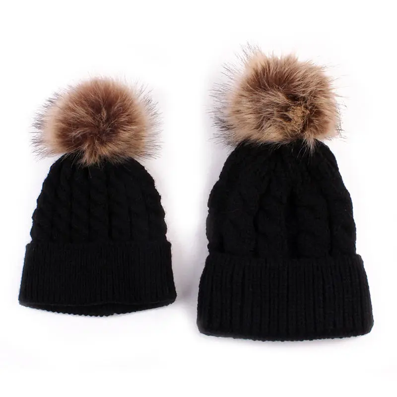 Комплект из 2 предметов; теплая зимняя вязаная шапочка мех; шапка с помпонами; милая вязаная Лыжная шапка