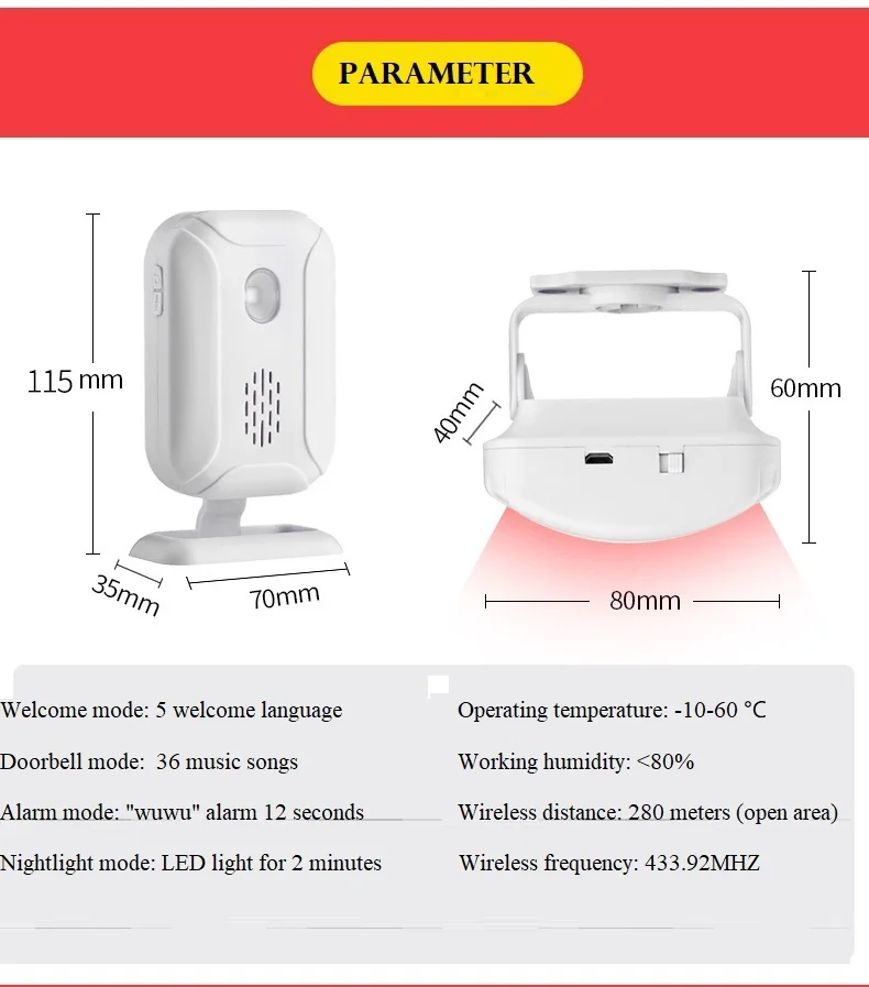 Darho 36 мелодий магазин Домашняя безопасность приветственный звонок беспроводной инфракрасный ИК датчик движения сигнализация входной дверной звонок датчик