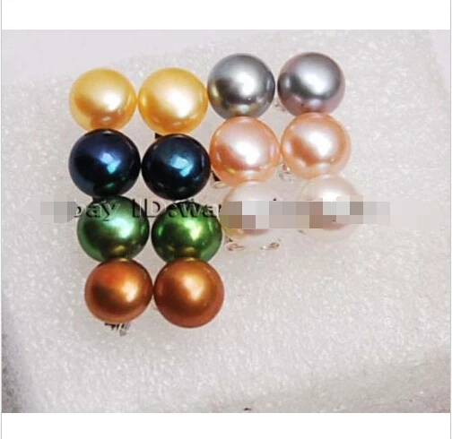 

7Sets 7-8mm Multicolor Akoya Cultured Pearl Silver Stud Earrings AAA A0422