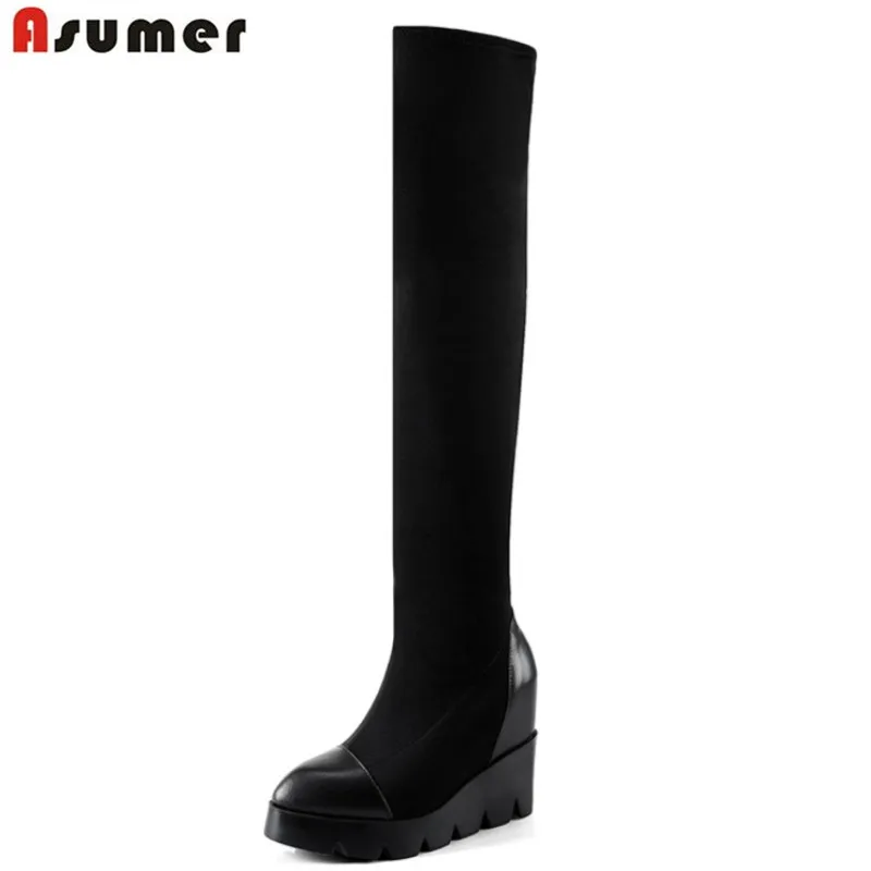

Asumer 2018 hot sale new arrive women voots fashion solid color autumn winter over the knee boots platform height increasing