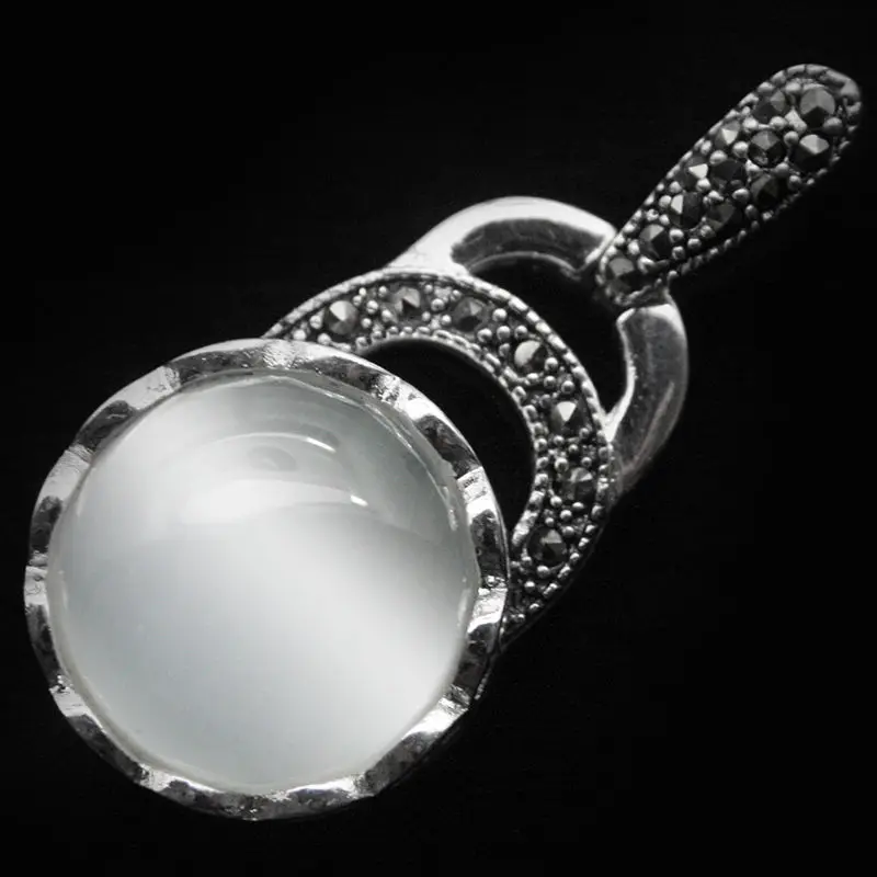 

New Fashion 40*20mm Natural Opal 925 Sterling Silver Marcasite Pendant
