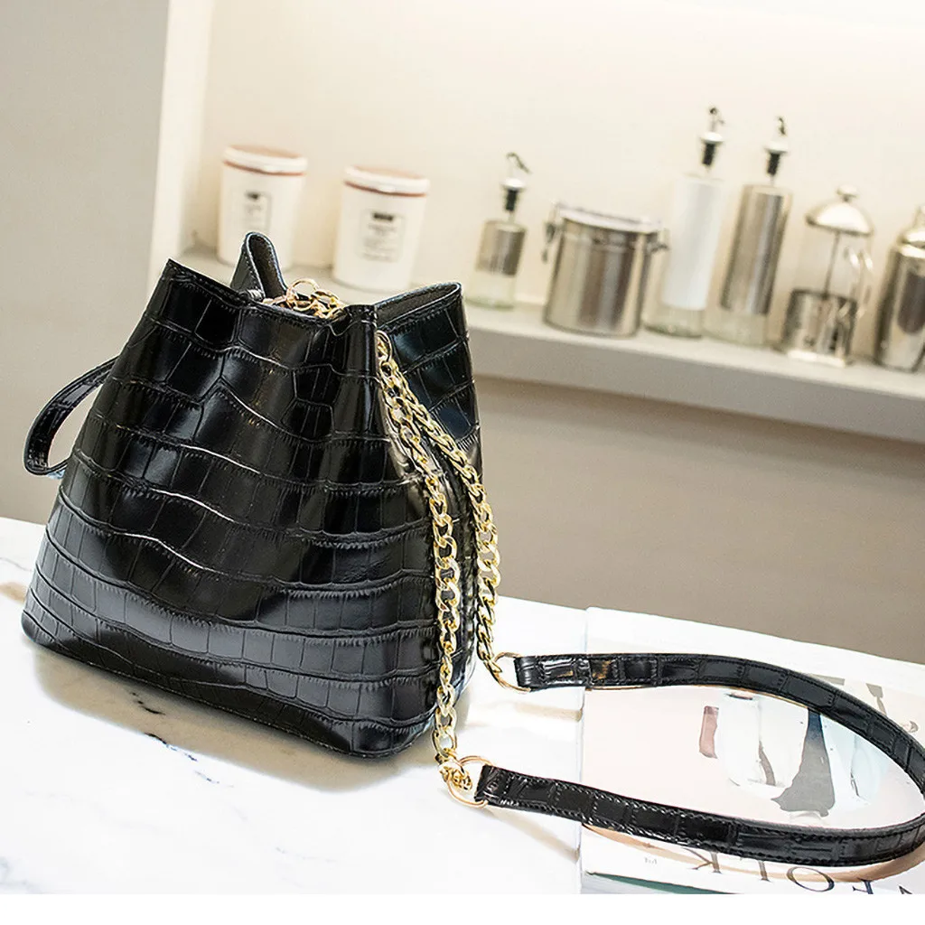 Crocodile Bucket Bag For Women Fashion Small Crossbody Bags Yellow Bags PU Leather Shoulder Bag Handbags and Purses