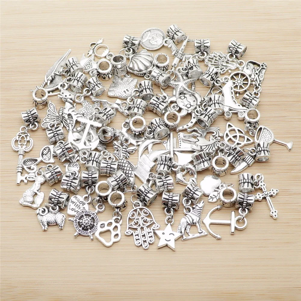 Бусины с большими отверстиями для браслетов pandora 50 шт./лот|mixed charms|charms mixmixed vintage charms