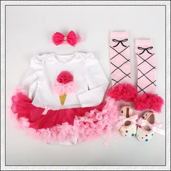 

4PCs per Set Princess Ice Cream Baby Girls Long Sleeves Tutu Dress Headband Shoes Leggings for 0-12months Free Shipping