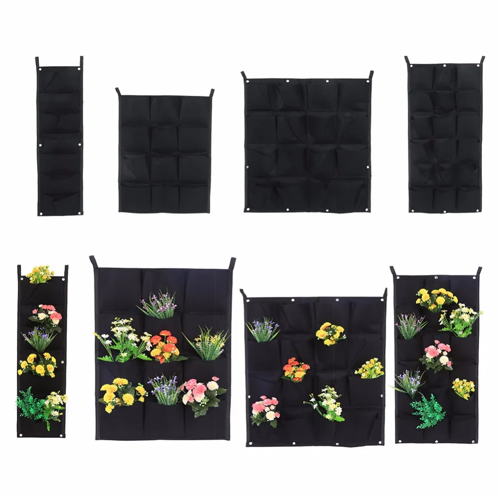 

Black Color Felt Material 7 12 16 18 Pockets Vertical Felt Garden Plant Grow Container Bags Wall Hanging Planter New Arrial