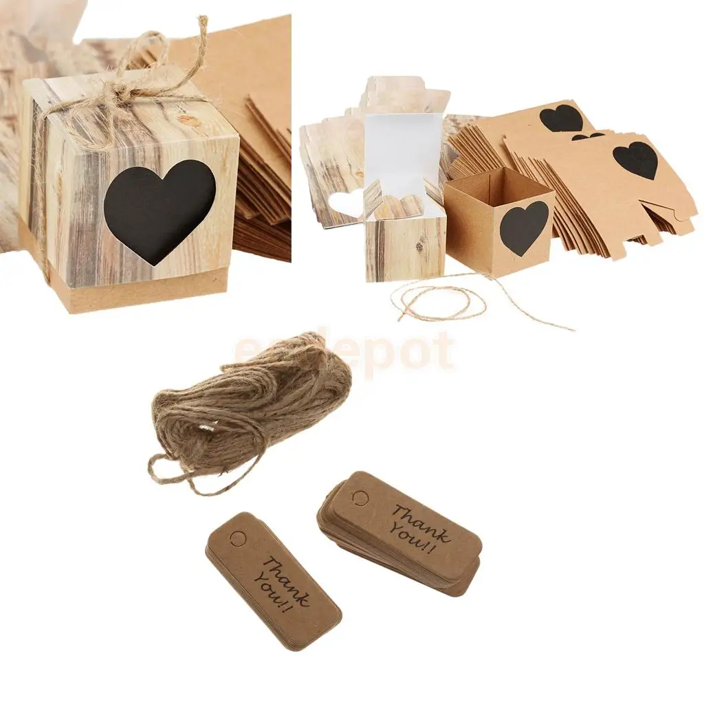 100x Vintage Sweet Candy Box Love Heart Gift Boxes Rustic Party Wedding Favors