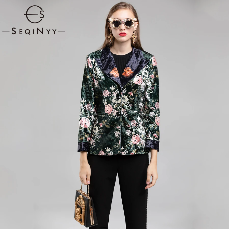 

SEQINYY Casual Blazers 2018 Early Autumn Woman's New Fashion Long Sleeve High Quality Printed Vintage Luxurious Outerwear Jacket