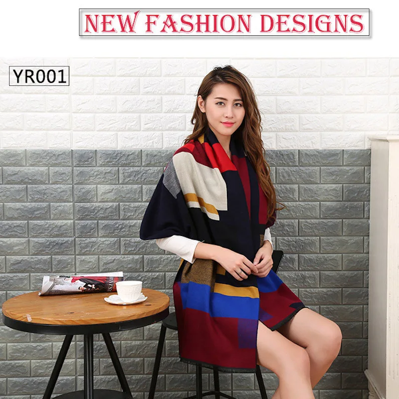 Luxury Designer Women Winter Cashmere font b Tartan b font Plaid Thick Scarves Geometric Patterns Blanket
