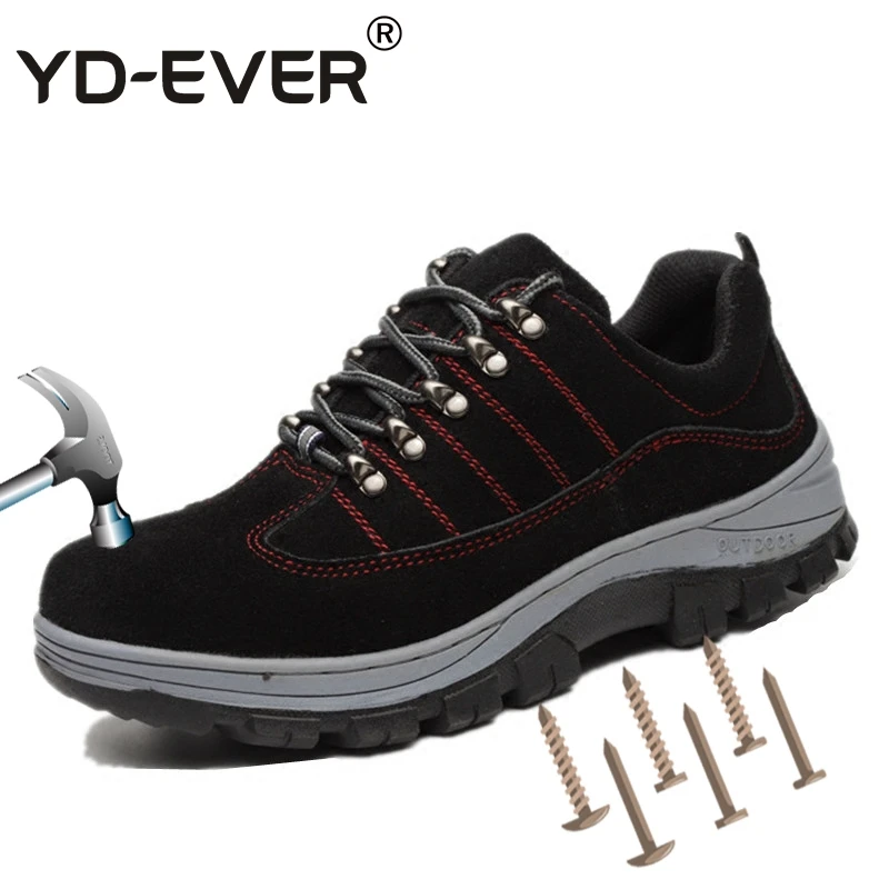 YD EVER Plus Size Men Safety Shoes Steel Toecap Steel Insole Lightweight Breathable Black Work