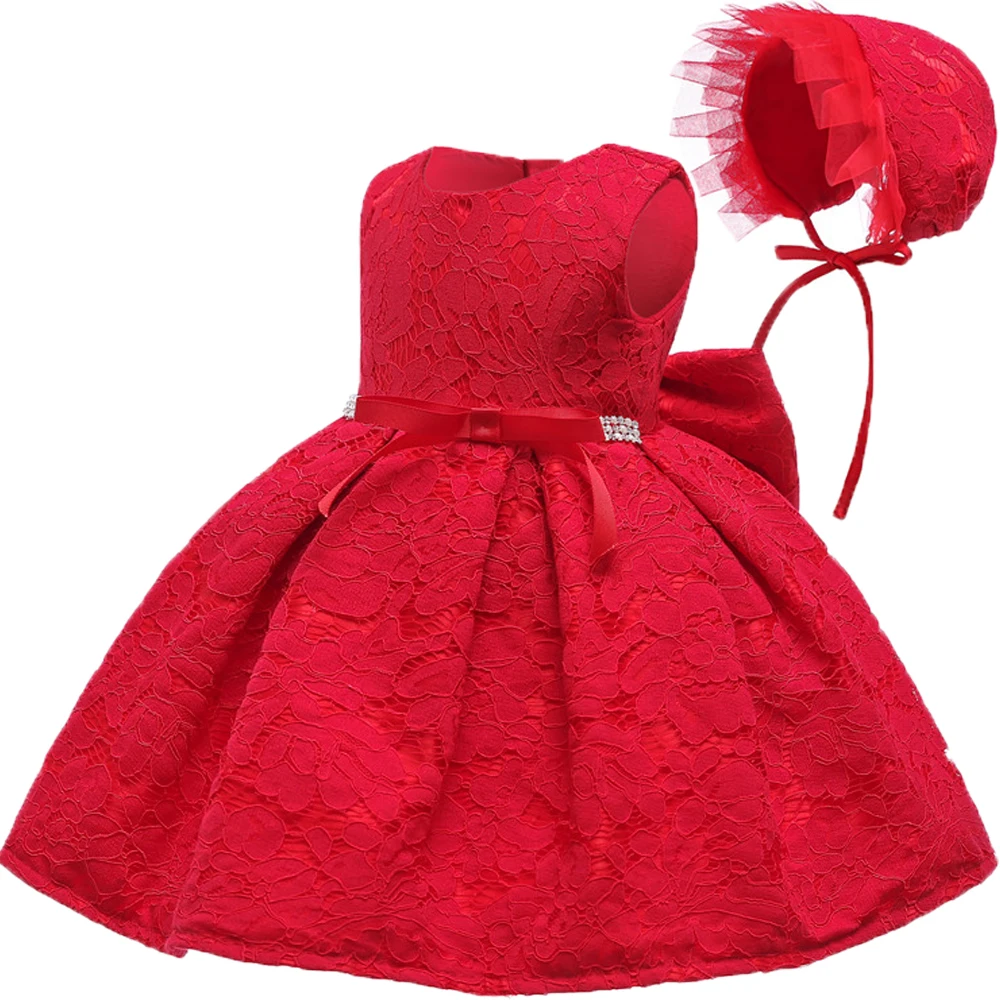 Infant Baby Girls Lace Flower New Year Dress Newborn Bebes 1 Years