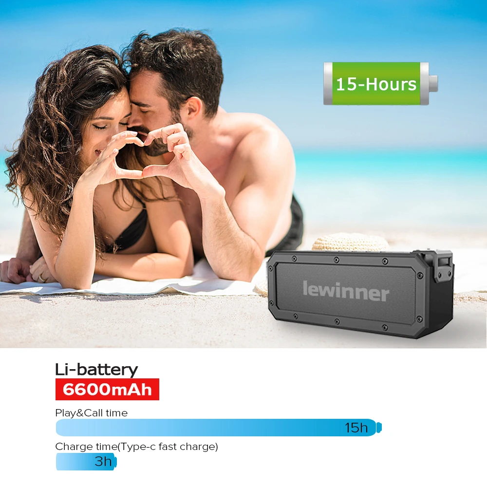  Lewinner X3 Bluetooth Speaker IPX7 Waterproof Portable Wireless Speaker 40W Speakers 15H Playtime W