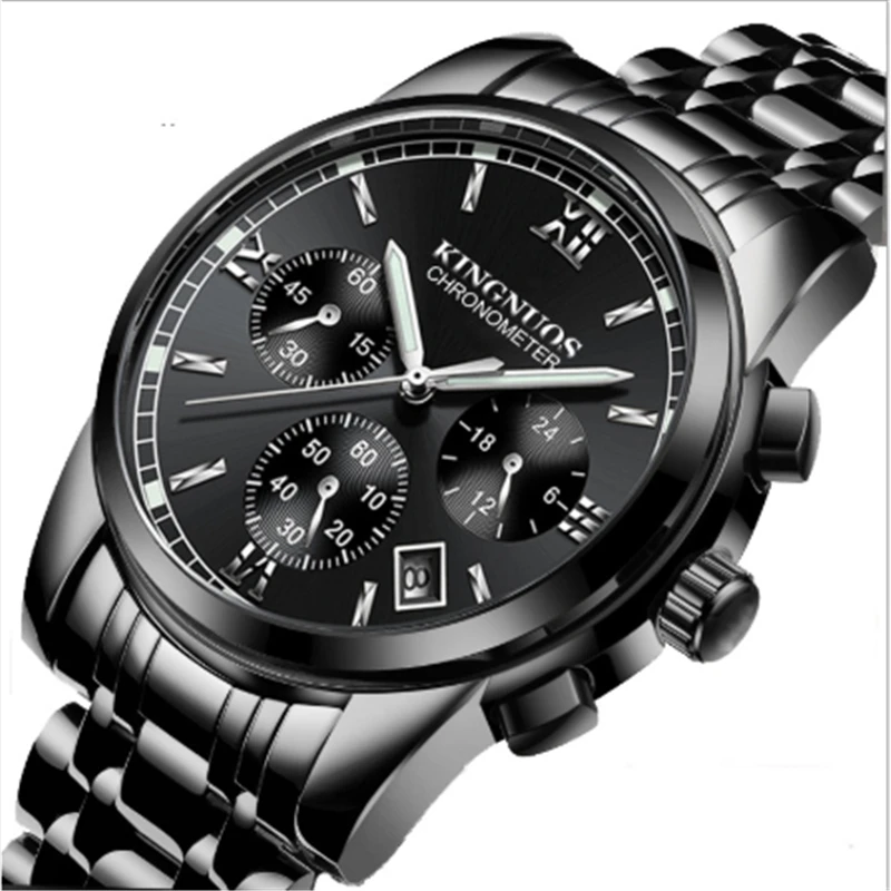 

Man Watch Stainless Steel Round Men Wristwatch Clock Calendar Gold Watch Three Eyes Quartz Waterproof Watches Relogio Masculino