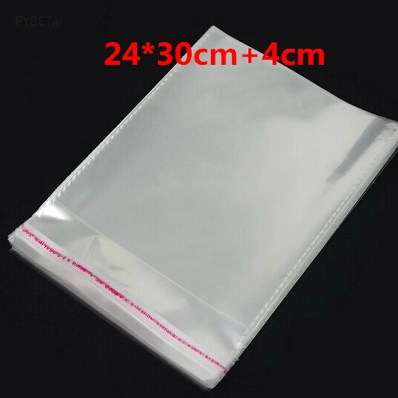 100pcs/lot 24*34cm (24*30cm+4cm) Clear Transparent OPP Self adhesive