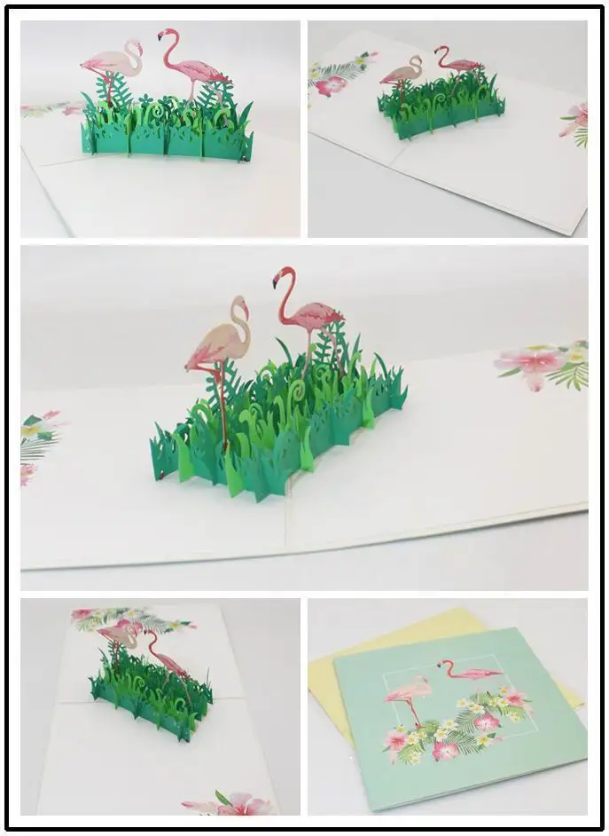 Креативные 3D Фламинго день рождения всплывающие карты фестиваль вечерние поздравительные открытки День благодарения благословение открытка с пригласительным билетом