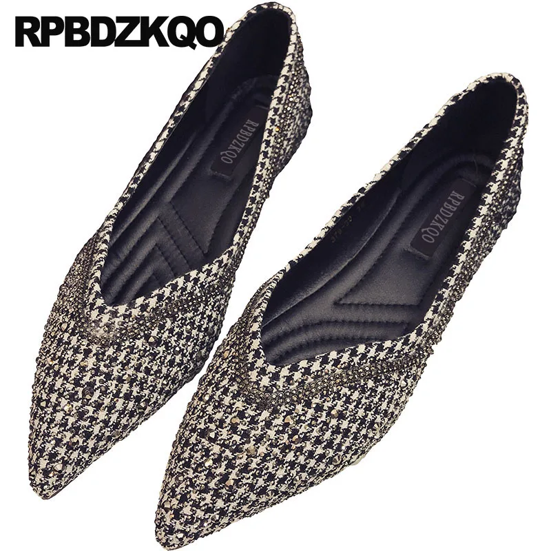 

sparkling rhinestone women striped crystal slip on china gray suede ladies fashion beautiful flats shoes pointed toe diamond