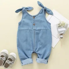 Коллекция года, хлопковые джинсовые комбинезоны для новорожденных, малышей однотонный комбинезон для девочек, детские джинсовые брюки детские джинсовые штаны на лямках для девочек