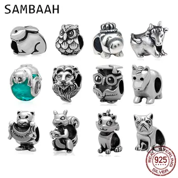 

Sambaah Animal Pet Charm 925 Sterling Silver Bunny Pig Dog Owl Cute Cow Cat etc Beads for Original Pandora Animal Bracelet
