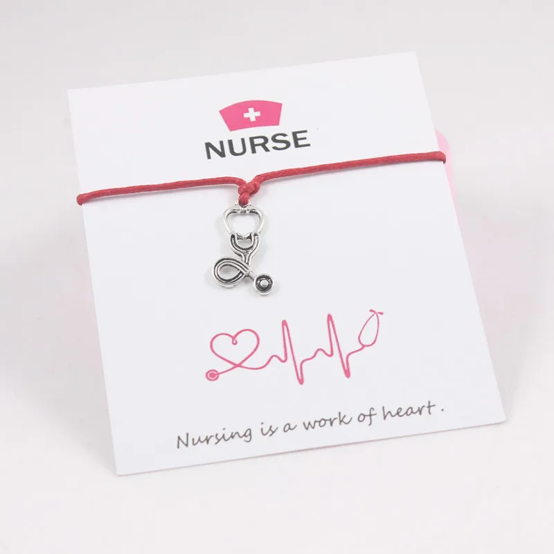 Nurse Gift Charm Friendship Bracelet Wish Card Nurse's Day Stethoscope Pendant Women Men Jewelry Lucky Love Rope Bracelets | Украшения