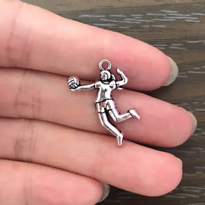 

10PCS DIY Sport Charm Volleyball Player Charms Antique Silver Tone Sports Pendant Charm for Bracelet Necklace Earring Jewelry