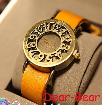 

Vintage Real Leather Watch Hollow Numbers Watch Cameo Number Watch--- 6 colors, 12pcs/lot