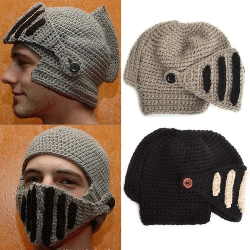 Fashion-Keep-Warm-Men-Unisex-Roman-Knight-Helmet-Caps-Cool-Handmade-Knit-Ski-Hat-Winter-Hats (1)