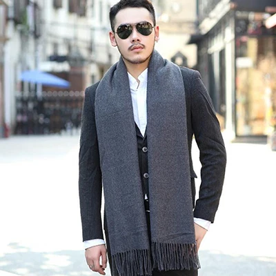 men wearing scarves 200*70cm Men Solid Grey cashmere thicken shaw cashmere scarves with tassel man winter warm scarf male outdoors supplies mens snood scarf Scarves