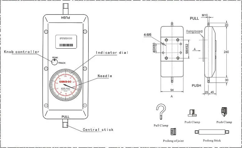 Sundoo SKN-2 2000N Ручной Аналоговый указатель датчик силы натяжения измеритель силы сжатия и растяжения