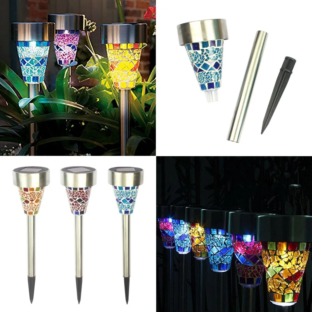 Stainless Steel LED Solar Lamp Mosaic Solar Energy Night Light for