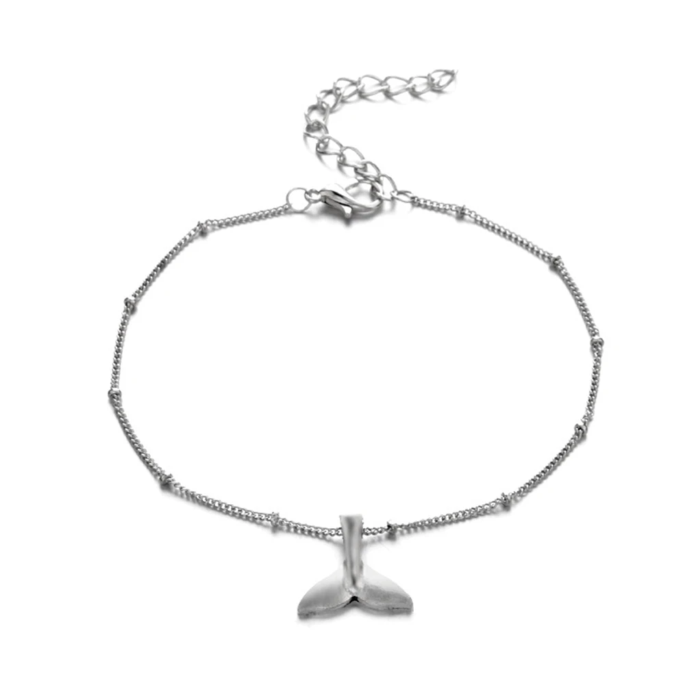 

Anklet Bracelet Beach Jewelry Charm Mermaid Tail Pendant Simple Wave Chain Multilayer Silver Ankle Bracelet For Women