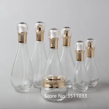 

10pcs 150ML 100ML 60ML Clear Glass Cosmetic Lotion Pump Bottle Spray Bottle Fragrance Spray Perfume Bottle Elegant Cream Jar 50g