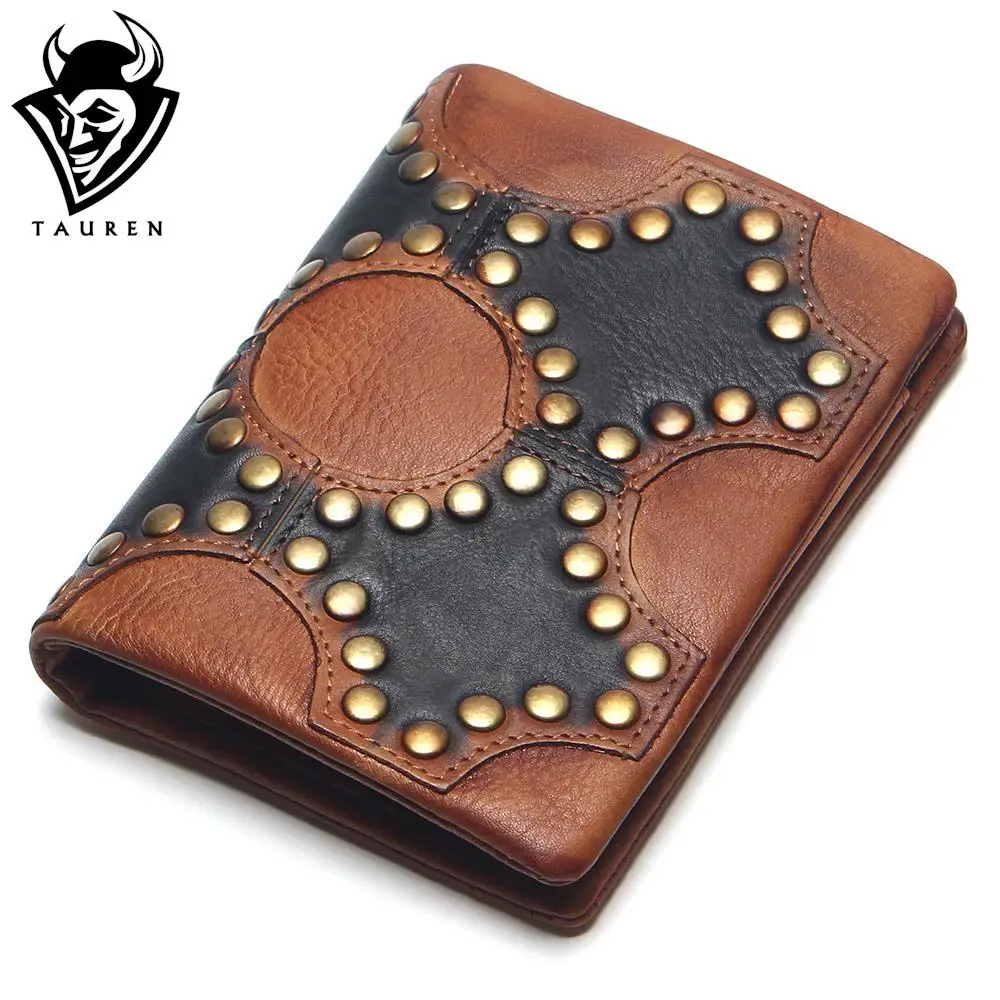 TAUREN 2017 Männer Persönlichkeit Vintage Brieftasche Aus Echtem Leder Anker Hohe Qualität Retro Haspe Geldbörse Rindsleder Herren Geldbörsen