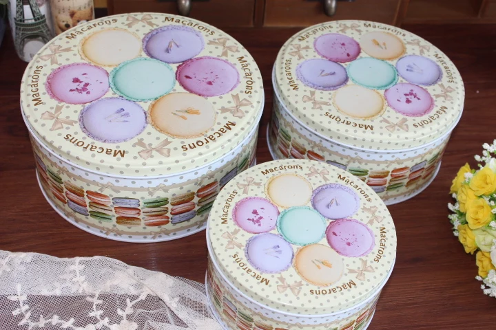 

Candy Cookies Elegant Macarons box 3 different size in 1 sets Europe Style Retro Cake Tin Boxes