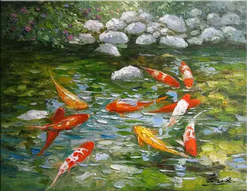 

Handmade ORIGINAL Large Abstract Contemporary Textured Modern Palette Knife Oil fish Animals Living room decoration