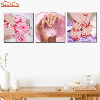 

ShineHome-3pcs Wall Art Canvas Printed Painting Makeup Nail Yoga Spa Body Salon Massage Modular Wall Picture Panel Canvas Prints