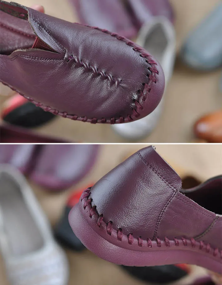 Brief Style Loafers Women Handmade Flat Shoes Genuine Leather Leisure Ladies Shoes Soft Sewing Woman Causal Work Flats Size 40 (9)