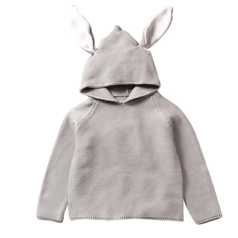 Осенние свитера для новорожденных мальчиков хлопковый свитер с 3D кроликом детский вязаный свитер для девочек, От 1 до 5 лет для мальчиков и девочек - Цвет: Серый