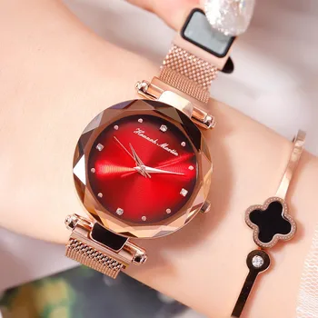 

Hannah Martin Women Quartz Watches Gold Diamond Aurora Flower Mirror Luxury Stainless Steel Magnetic Ladies Bracelet Reloj Mujer