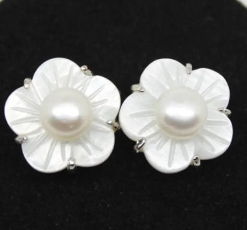 

hot sell new - Free shipping Gorgeous Handmade white mother of pearl Rose flower with Cubic earrings