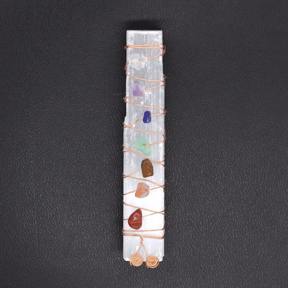 

100-Unique 1 Pcs Ethnic Rose Gold Color Wire Wrap Irregular Shape Rock Crystal with 7 Colors Stone Pendant