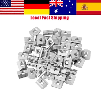 

50Pcs/lot T-slot Nut Hammer Head Nuts Block Nickel Coated Carbon Steel Square Aluminum Profile nut EU20-M5 Big Promotion
