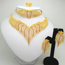 Качественный нигерийский Свадебный комплект ювелирных изделий золотого цвета из Саудовской Аравии, Свадебный Модный комплект ювелирных изделий из африканских бусин, комплект золотого геометрического Ожерелья 24 к