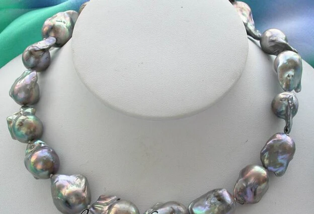

Jew3109 baroque gray keshi reborn pearl necklace AAA