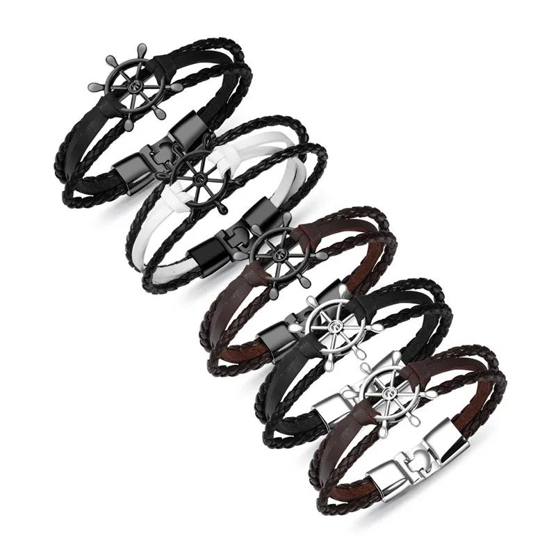 Bobo Cover Black Leather charm Bracelets Men couple hope Rudder bracelets bangles for Men women femme homme Fashion jewelry Gift