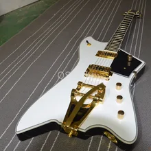 Высокое качество QShelly Пользовательские Белый Джаз большой рокер Billy-BO золотые тюнеры белая электрическая гитара с переплетом Музыкальные инструменты магазин
